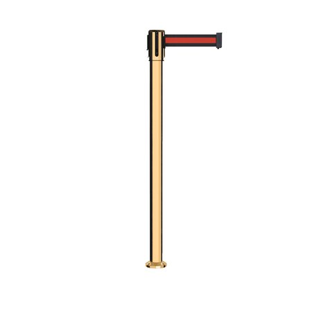 MONTOUR LINE Retractable Belt Fixed Stanchion, 2ft Pol.Brass Post  9ft. Bk/R H Belt MX530F-PB-BRH-90